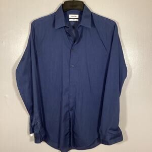Calvin Klein Mens Blue Slim Fit Button Up Dress Shirt Large 16 34/35 Business